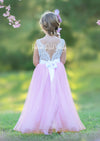 sleeveless pink flower girl dress