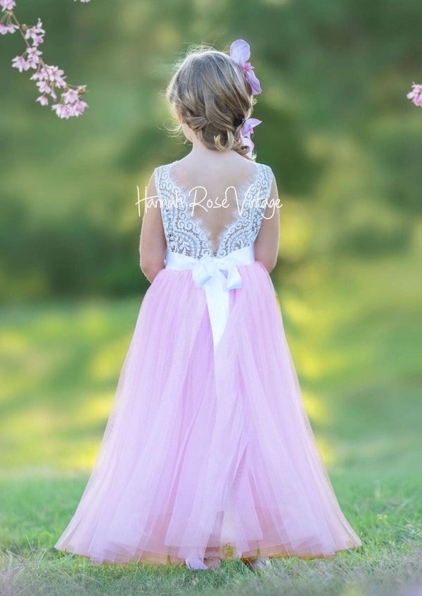 sleeveless pink flower girl dress