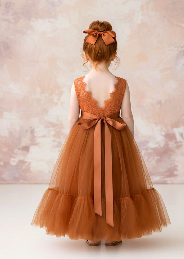 Pixie Flower Girl Dress Sleeveless Burnt Orange - 