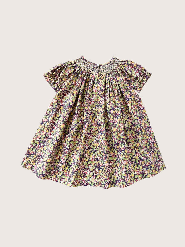 Cotton Smocked Girls Dress in Mixed Print | Toddler Smocked Dresses