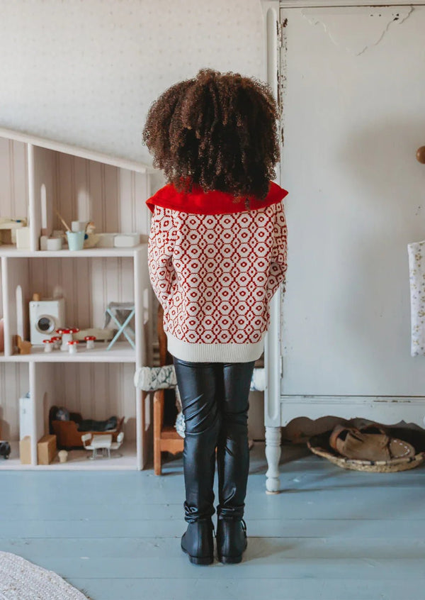 Print Collared Cardigan | Red - 