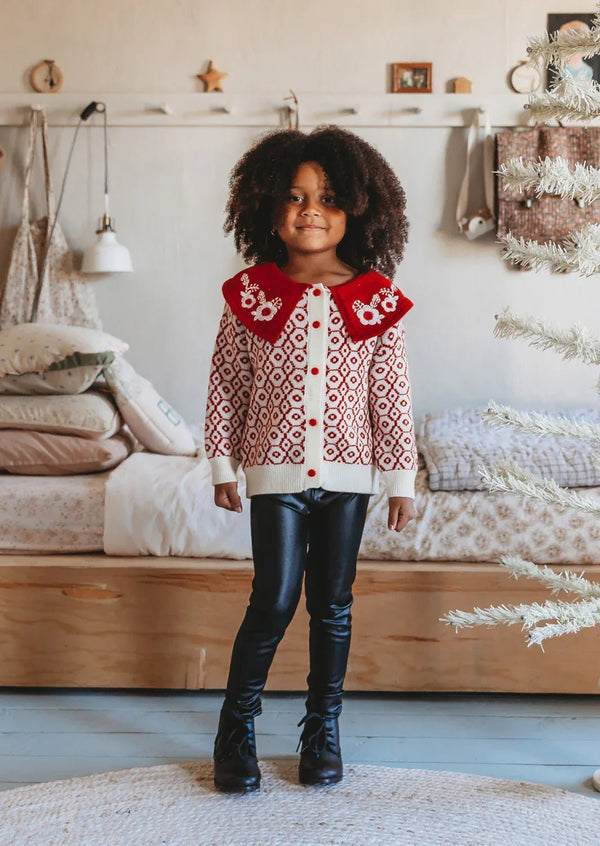 Print Collared Cardigan | Red - 