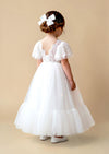 Puff Sleeve Elegant White Flower Girl Dress - 