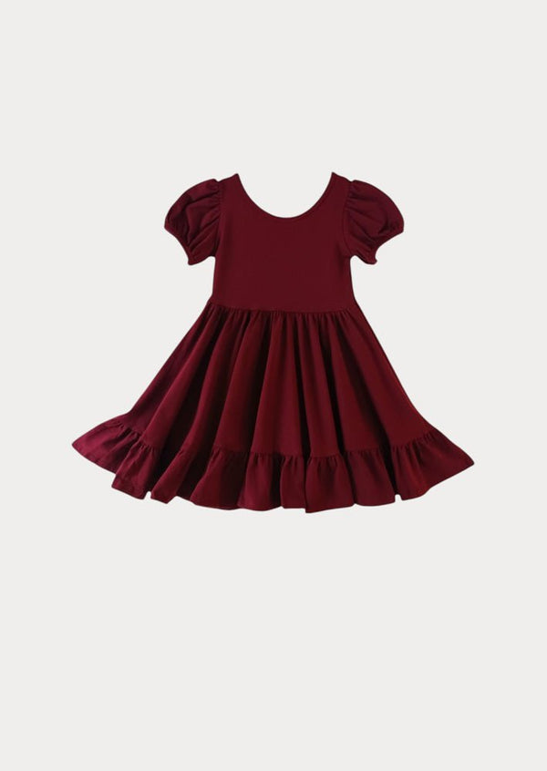Puff Sleeve Twirl Dress Burgundy - 
