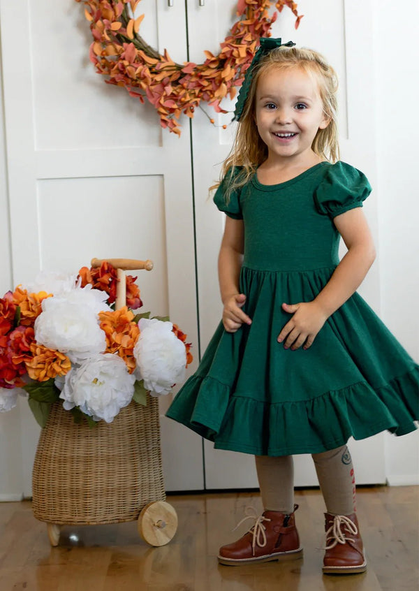 Puff Sleeve Twirl Dress Emerald - 