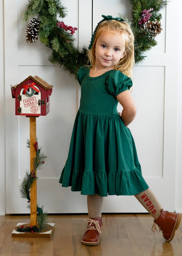 Puff Sleeve Twirl Dress Emerald - 