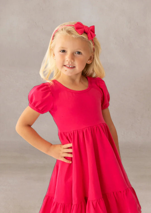 Puff Sleeve Twirl Dress Hot Pink - 
