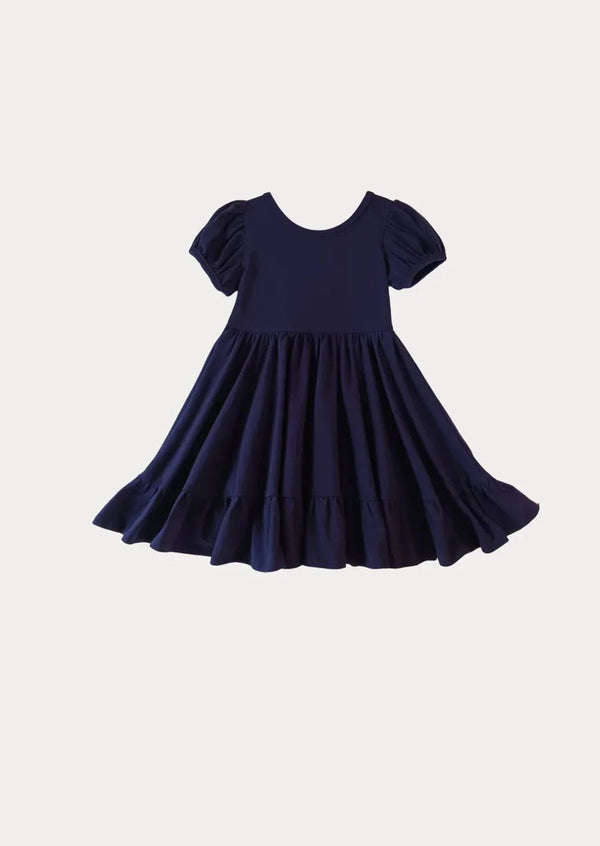 Puff Sleeve Twirl Dress Navy - 