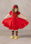 Puff Sleeve Twirl Dress Red - 
