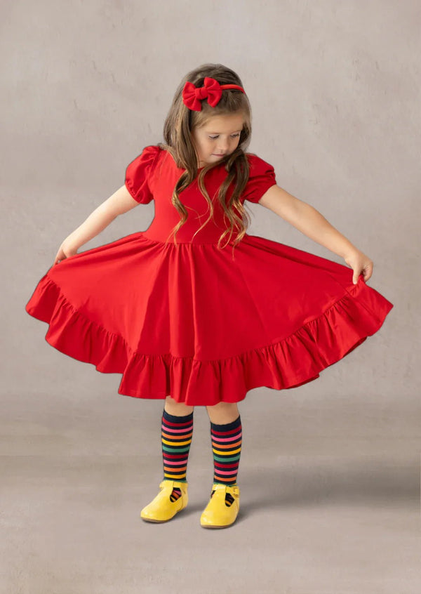 Puff Sleeve Twirl Dress Red - 