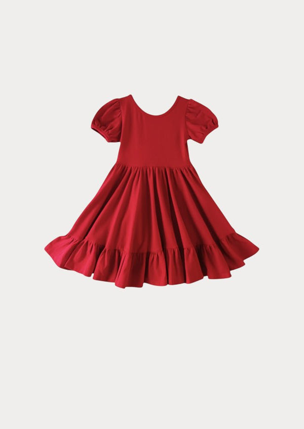 Puff Sleeve Twirl Dress Red - 