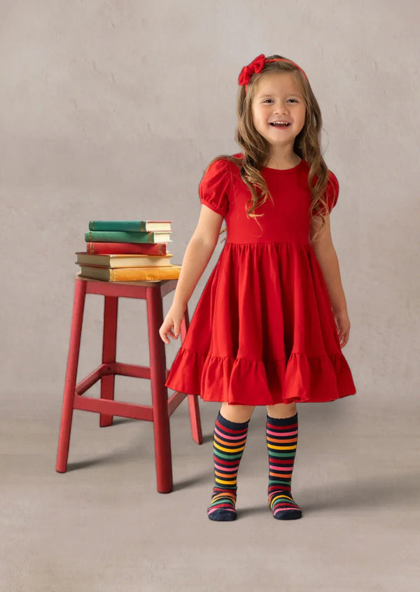 Puff Sleeve Twirl Dress Red - 