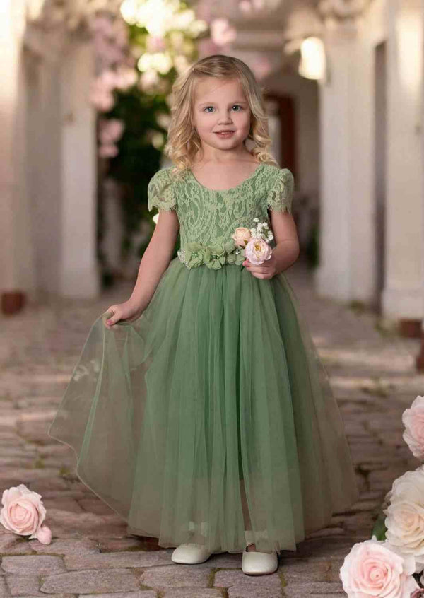 green emerald velvet dress Sage Green Tulle Flower Girl Dress with Embellished Bodice Plus Size 13-14y