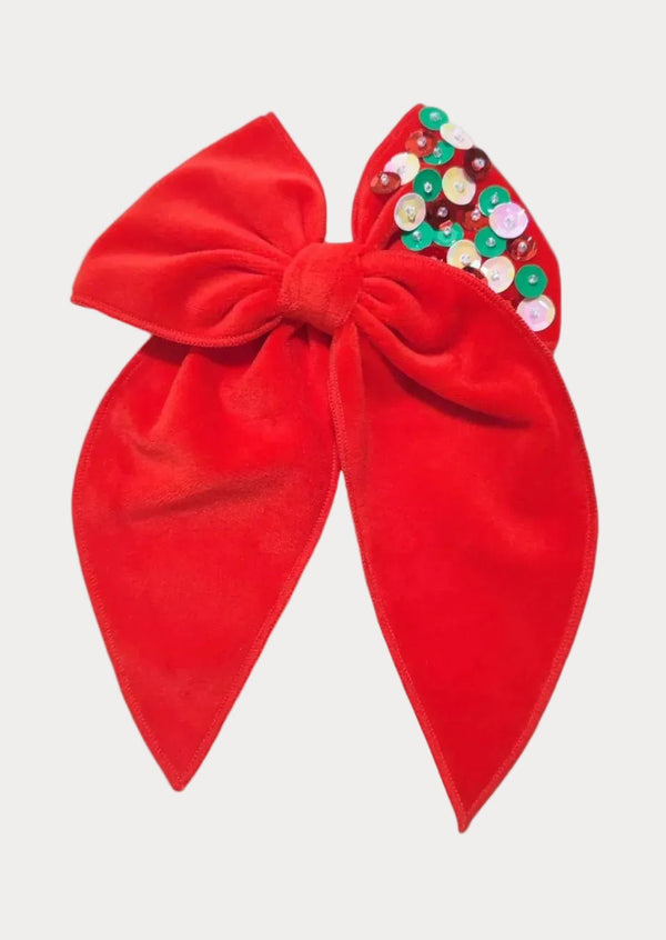 Red Velvet Sequin Fable Christmas Bow - 