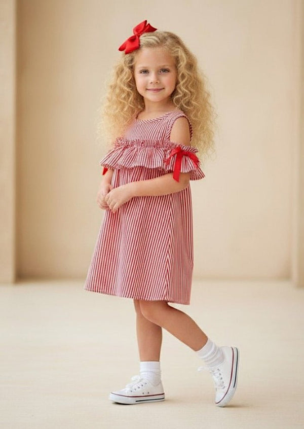 Red & White Stripe Ruffle Dress - 