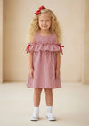 Red & White Stripe Ruffle Dress - 