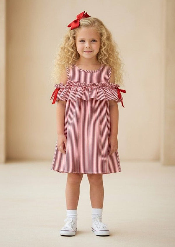 Red & White Stripe Ruffle Dress - 