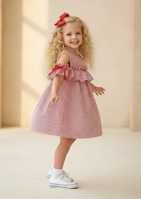 Red & White Stripe Ruffle Dress - 