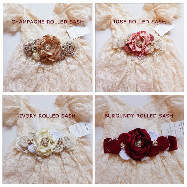 Rolled Flower Sash | 4 Colors - 