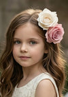 Rose Flower Clip Set Pink White - 