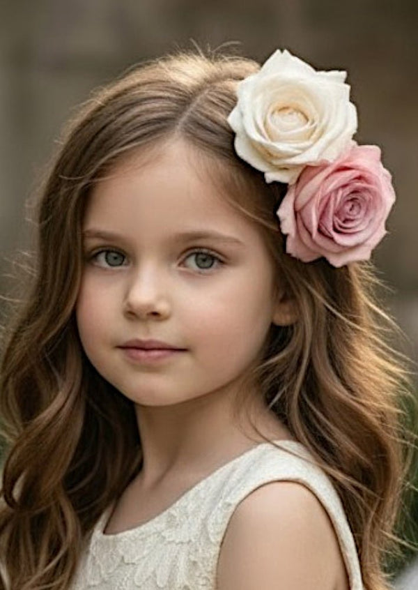 Rose Flower Clip Set Pink White - 