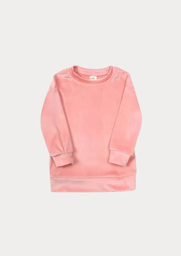Rose Pink Long Sleeve Velour Crewneck & Pants - 