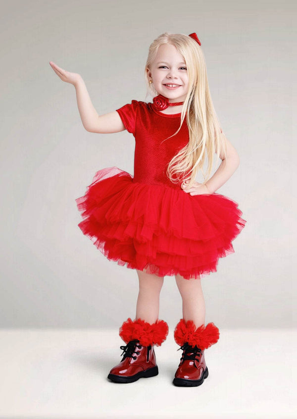 Rosy Red Velvet Tutu Dress - 
