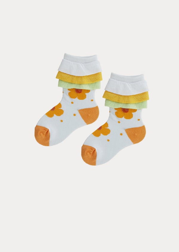 Ruffle Blossom Socks in Gold - 