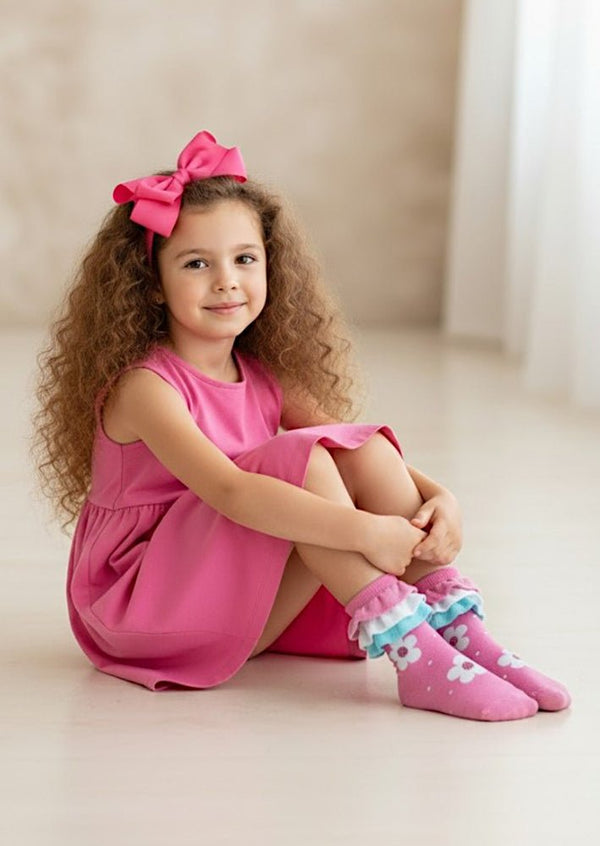 Ruffle Blossom Socks in Pink - 