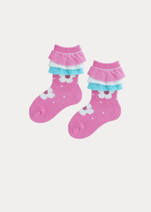 Ruffle Blossom Socks in Pink - 