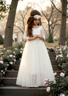 Rustic Tulle Ivory Long Sleeve Flower Girl Dress - 