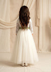Rustic Tulle Ivory Long Sleeve Flower Girl Dress - 