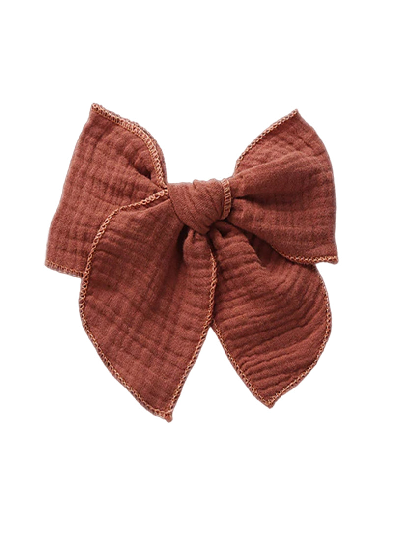 Girls Brown muslin cotton fable bow