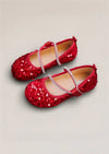 Sara Sequin Flower Girl Flats in Red - 