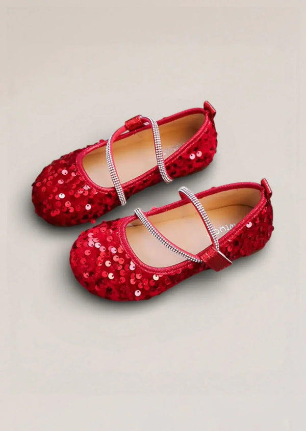 Sara Sequin Flower Girl Flats in Red - 