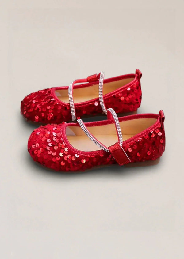 Sara Sequin Flower Girl Flats in Red - 