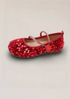 Sara Sequin Flower Girl Flats in Red - 