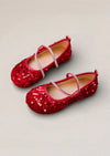 Sara Sequin Flower Girl Flats in Red - 