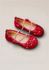 Sara Sequin Flower Girl Flats in Red - 