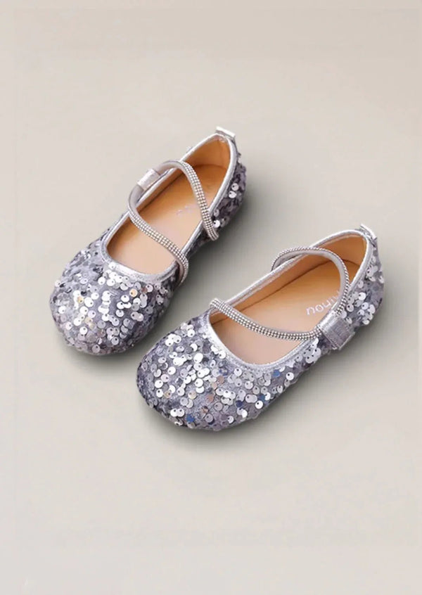 Sara Sequin Flower Girl Flats in Silver - 