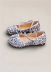 Sara Sequin Flower Girl Flats in Silver - 