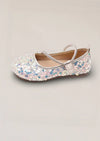 Sara Sequin Flower Girl Flats in White - 