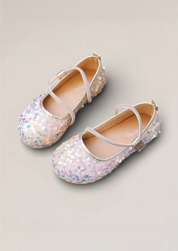 Sara Sequin Flower Girl Flats in White - 