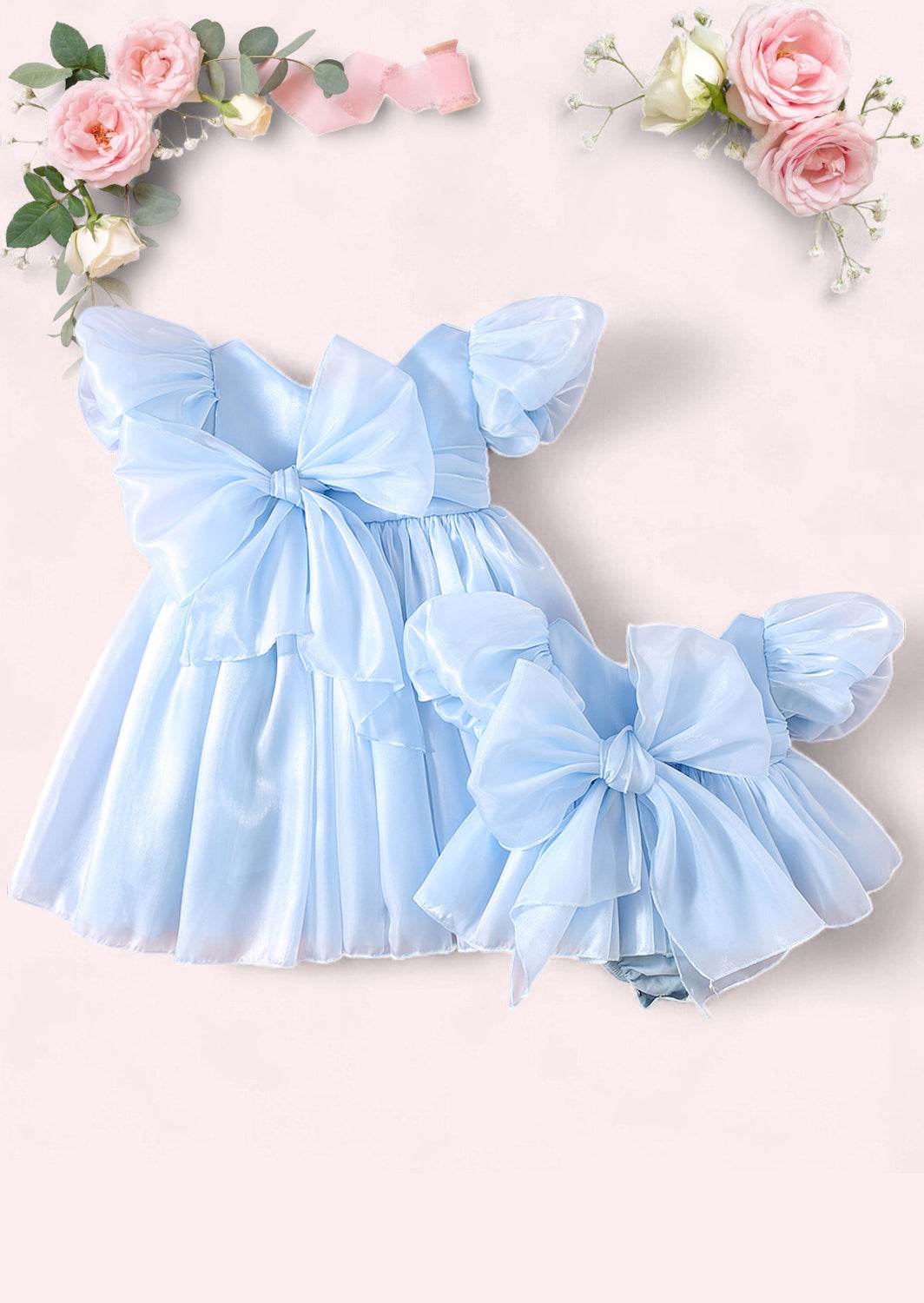 Mirabelle Puff Sleeve Baby Romper Powder Blue
