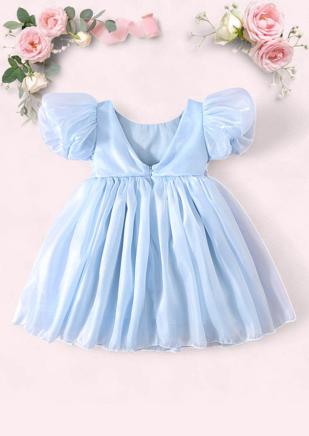 Mirabelle Puff Sleeve Party Dress in Powder Blue