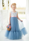 Dusty Blue Scoop Back Flower Girl Dresses for Toddlers and Teens