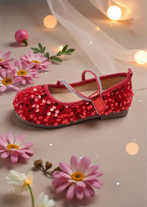 Sara Sequin Flower Girl Flats in Red in red