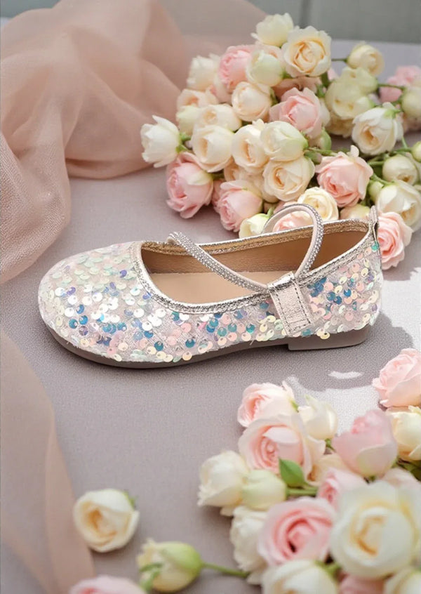 Sara Sequin Flower Girl Flats in White for toddlers
