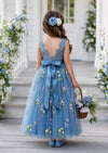 Seraphina Dusty Blue Sleeveless Floral Flower Girl Dress - 