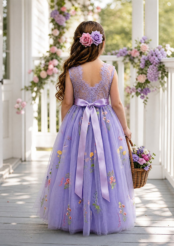 Seraphina Lavender Sleeveless Floral Flower Girl Dress - 